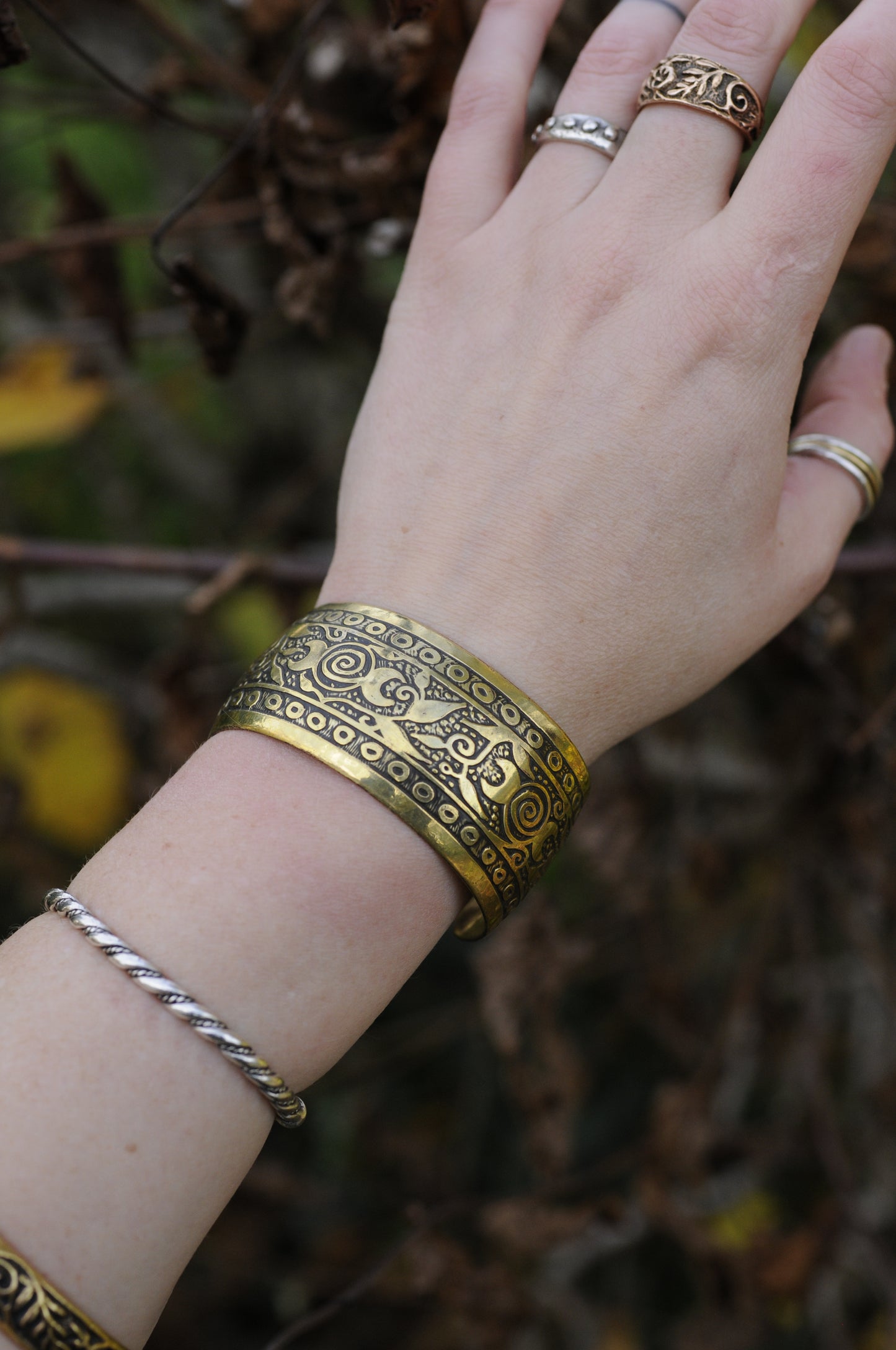 Bracelets laiton gravé bombé Triple lune N