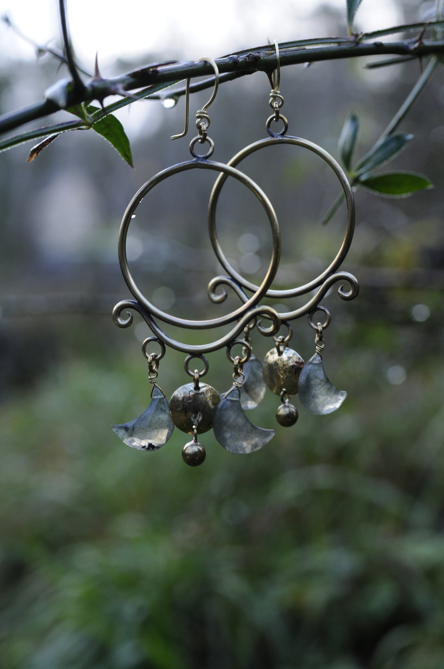 Boucles d'oreilles Triple lune en laiton et labradorites