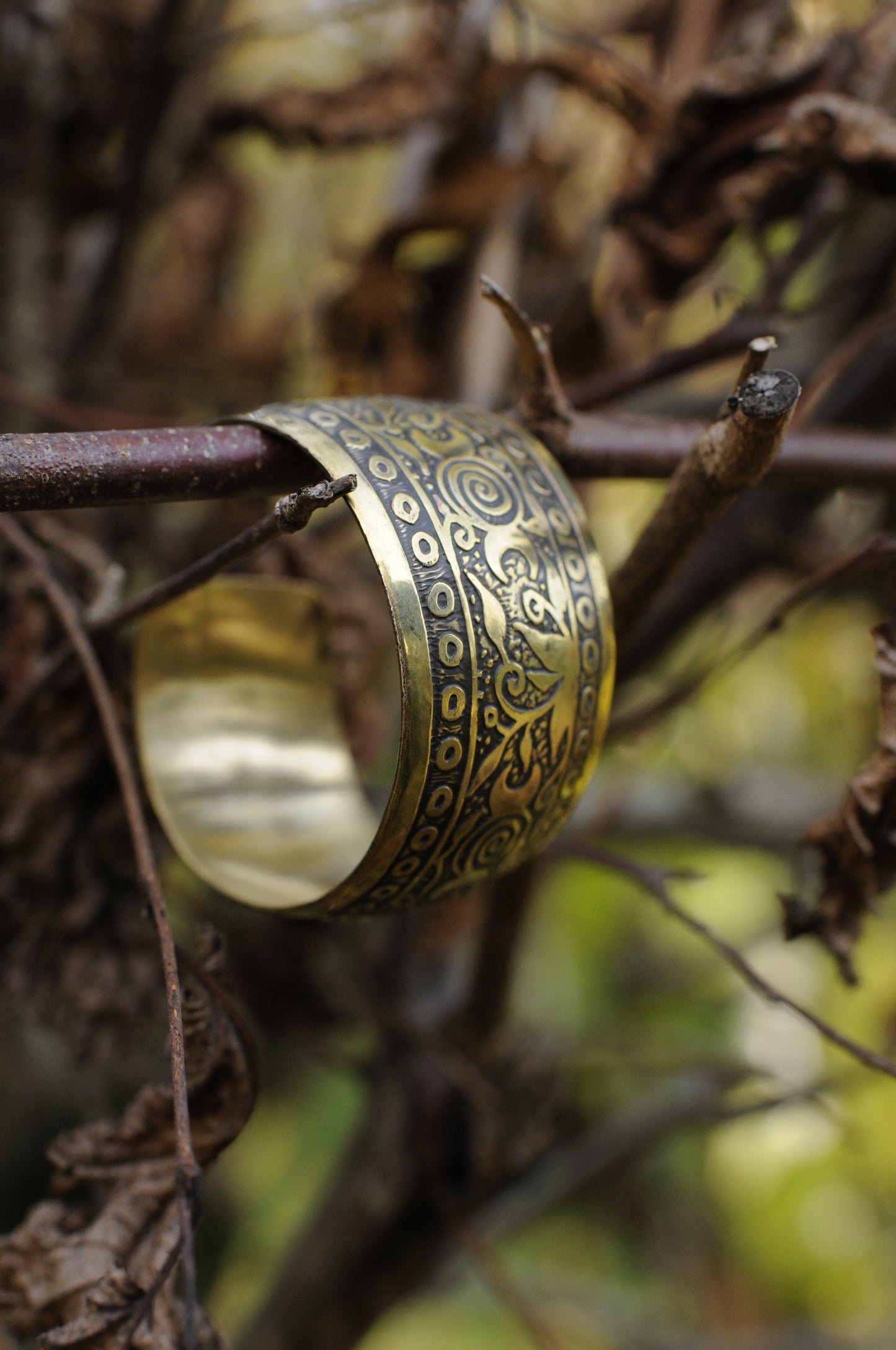 Bracelets laiton gravé bombé Triple lune N