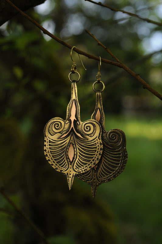 Grandes boucles d'oreilles fleurs de Papyrus en laiton et cuivre