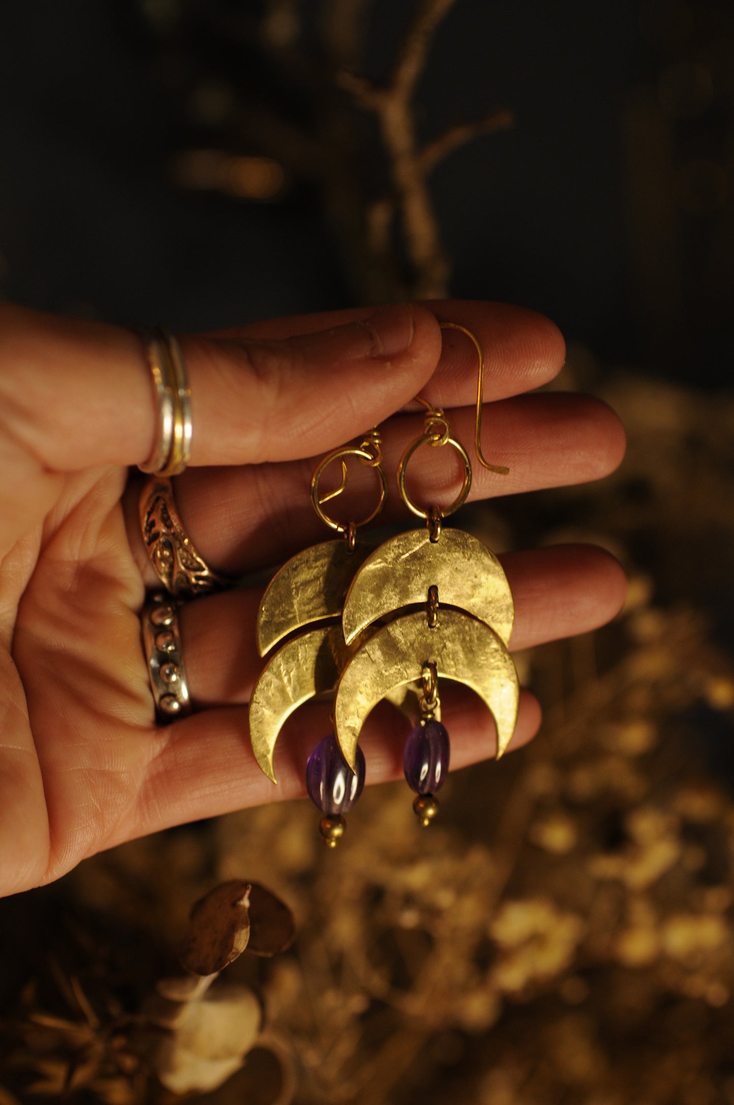 Boucles d'oreilles Courtisanes en laiton et perles d'améthystes